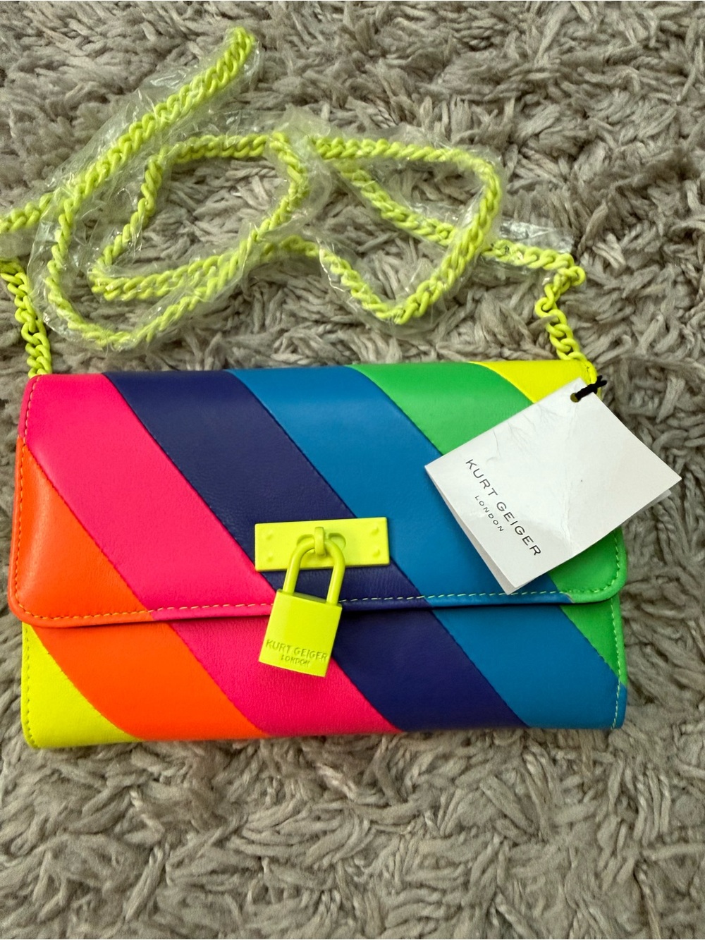Kurt Geiger Neon Rainbow Diagonal Stripe Crossbody